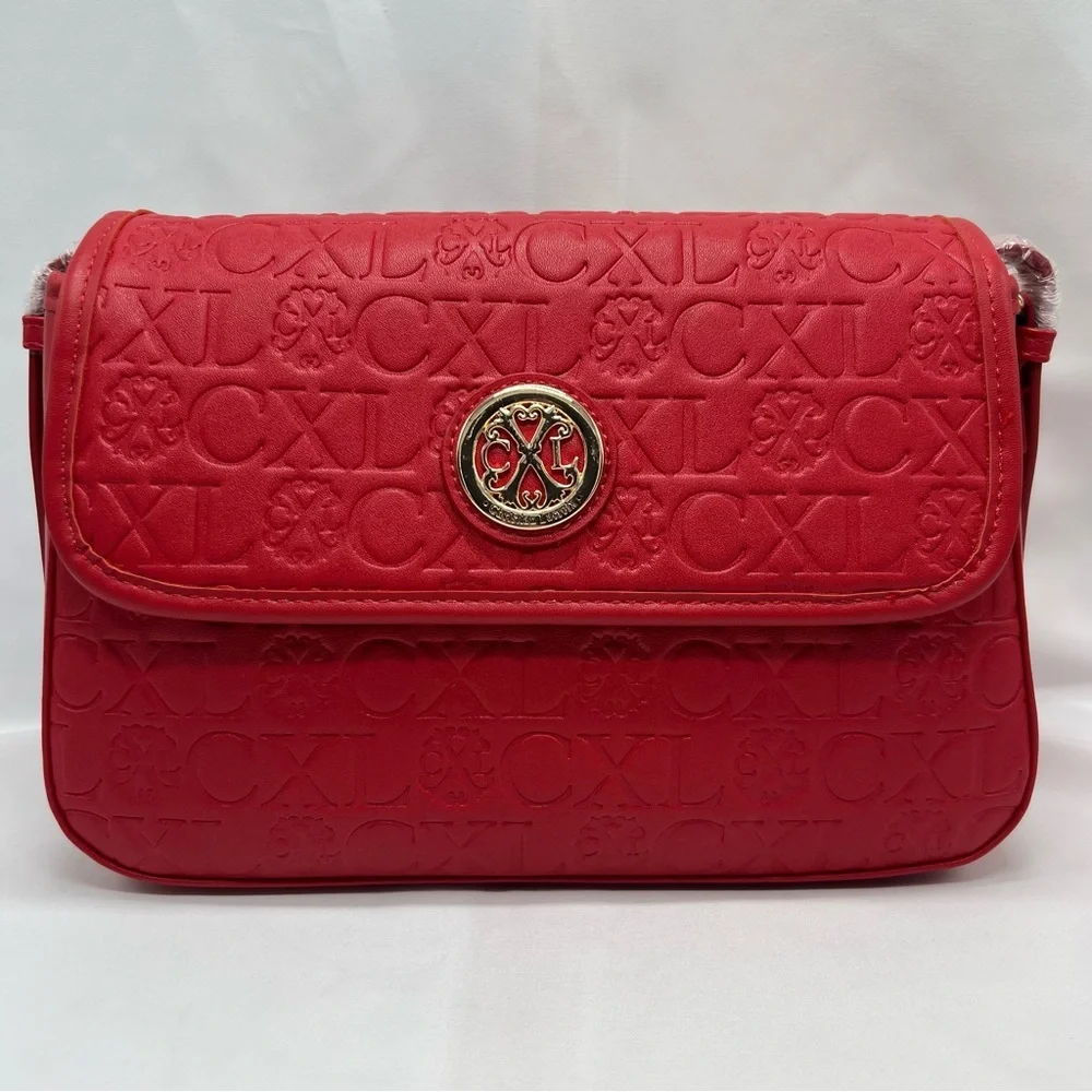 NWT CXL by Christian Lacroix‎ Clara Embossed Logo Shoulder Bag Red